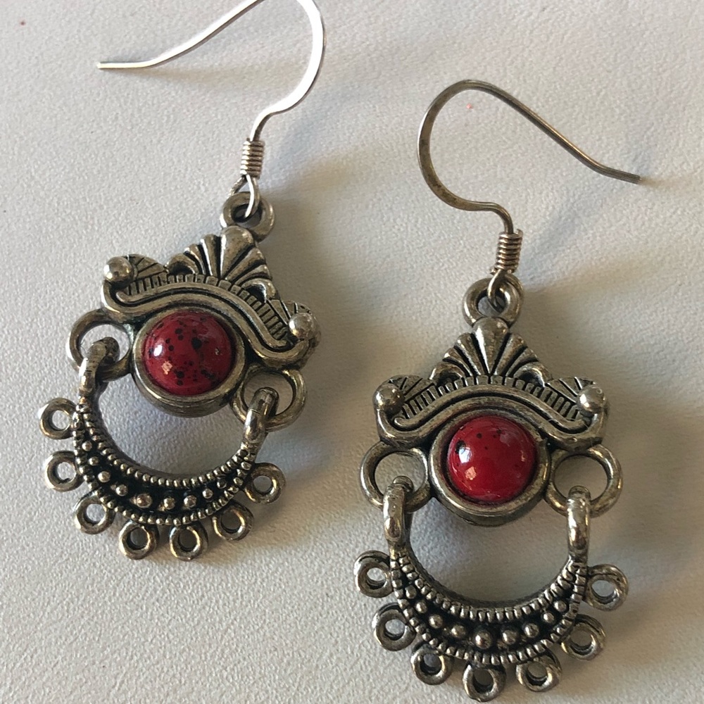 Earrings Red Drop Dangle - image 2